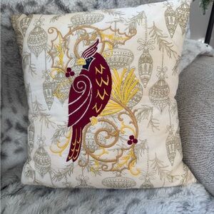 12” Square Festive Cardinal Embroidered Pillow